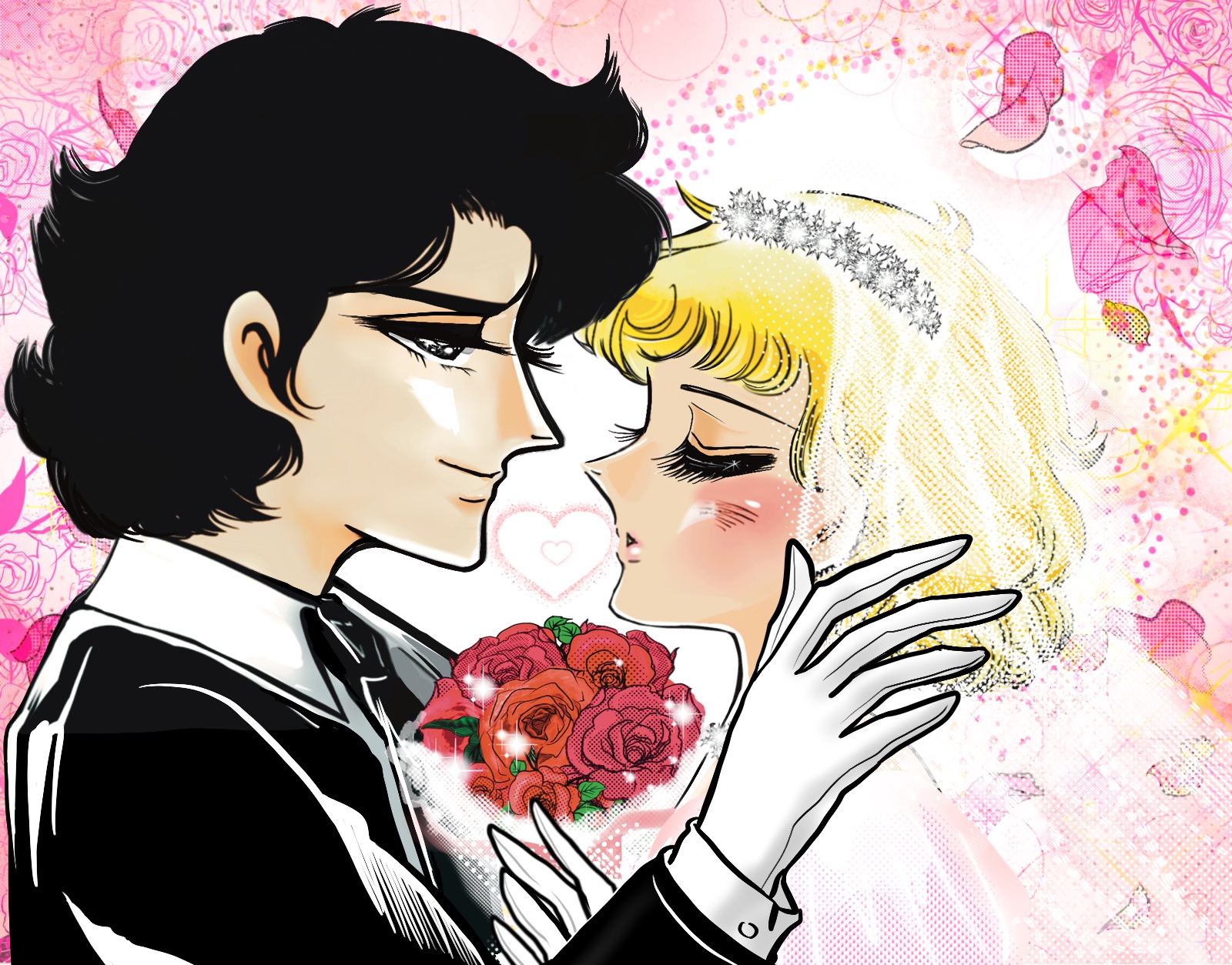 昭和少女漫画カップルの結婚式誓いのシーン